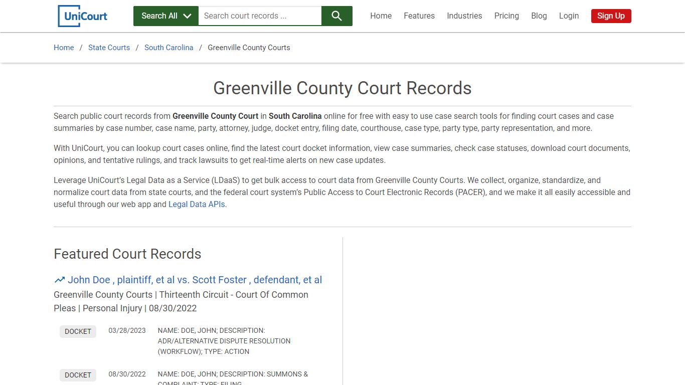 Greenville County Court Records | South Carolina | UniCourt